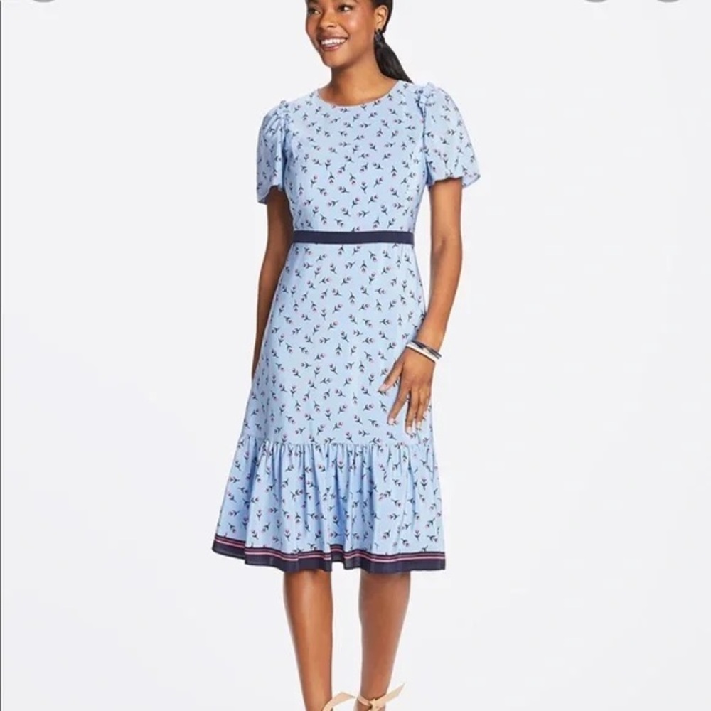 Draper James Border Print Midi Dress 100% Silk